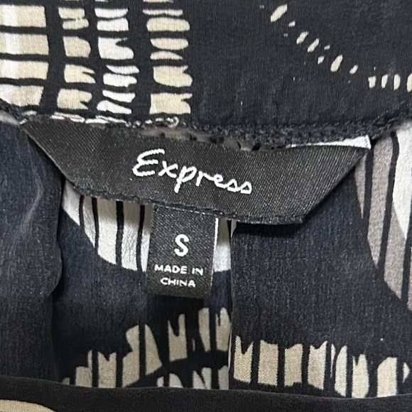 VTG Dress S 100% Silk Black Beige Geometric Square Neck 3/4 Sleeve Coctail Party - Picture 5 of 8